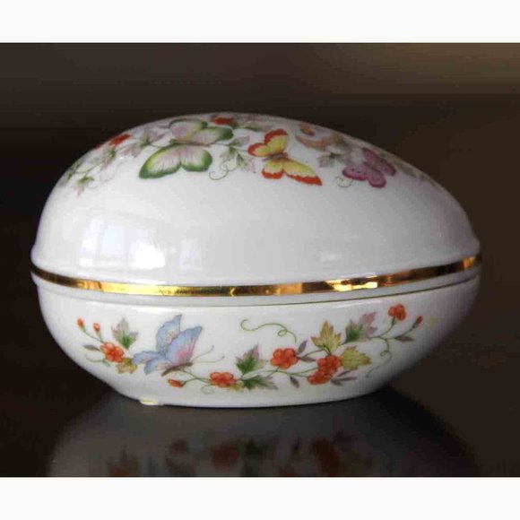 Vintage Avon Porcelain Egg 22K Gold Trim Floral - Picture 1 of 3